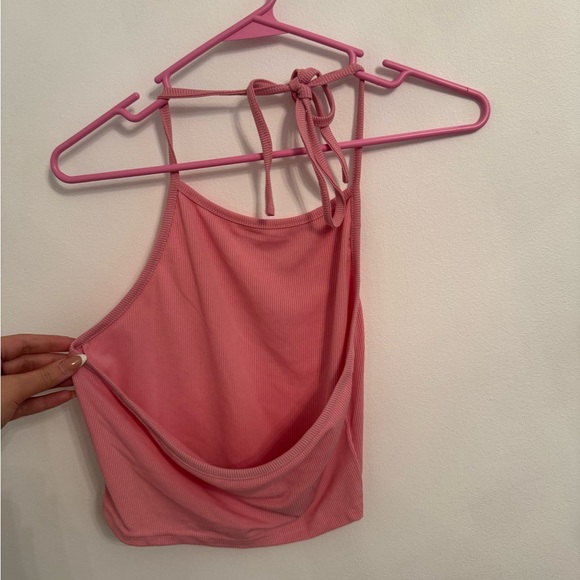 Pink Halter Neck Ribbed Top - Picture 2 of 2